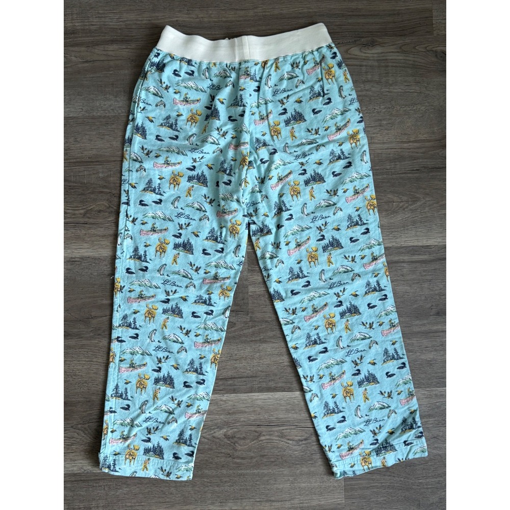 L.L.Bean Outdoor Pajama Lounge Pants Women's Small Blue Moose Lake Cabin Print - Picture 5 of 12